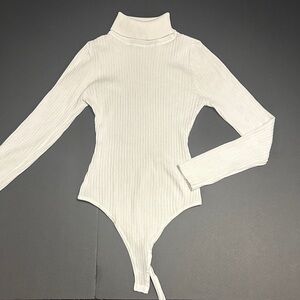 White Ribbed Turtleneck Bodysuit
